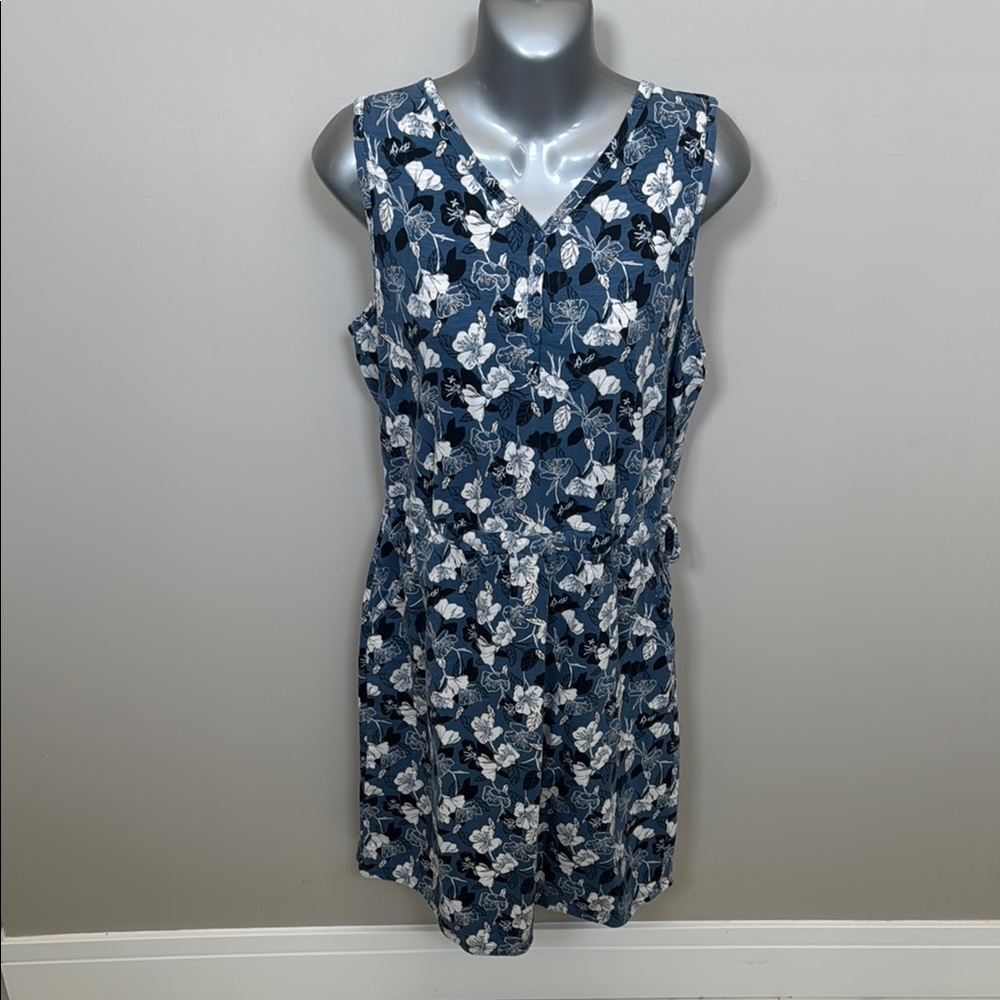 Duluth Trading Co Blue V-Neck Cap Sleeve Mini Dress